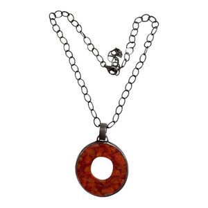 Silpada Vintage Sterling Silver Necklace Coral Circular Pendant Link Chain
